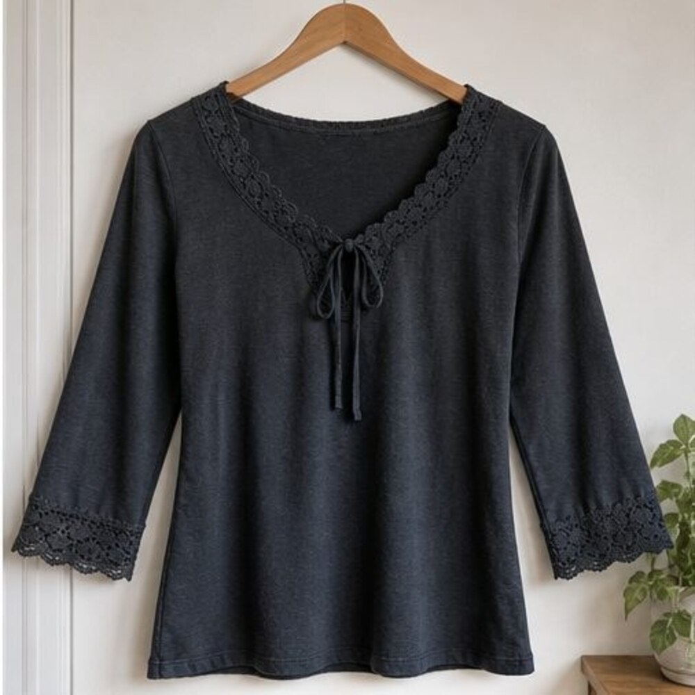 Charcoal Lace Trim Top
